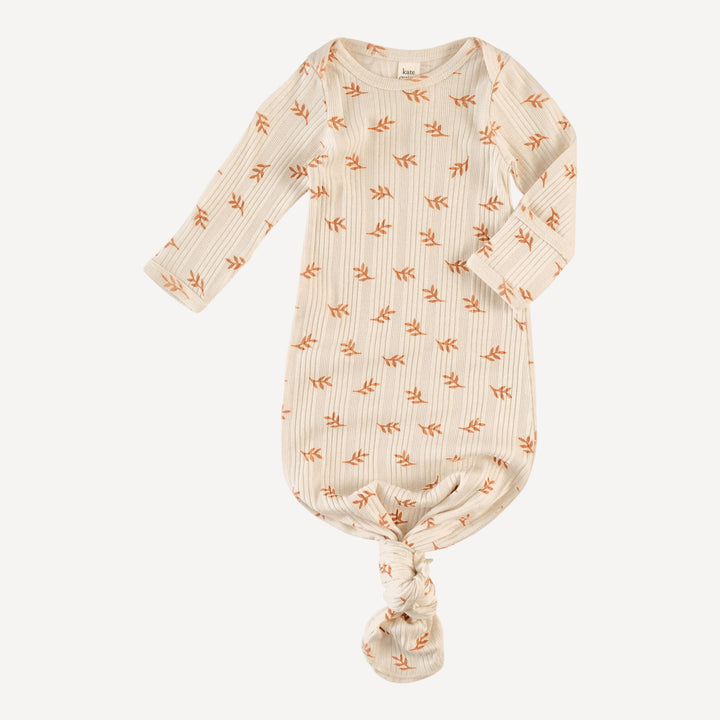 long sleeve lap neck knotted gown | butterum leaf | organic cotton multi rib