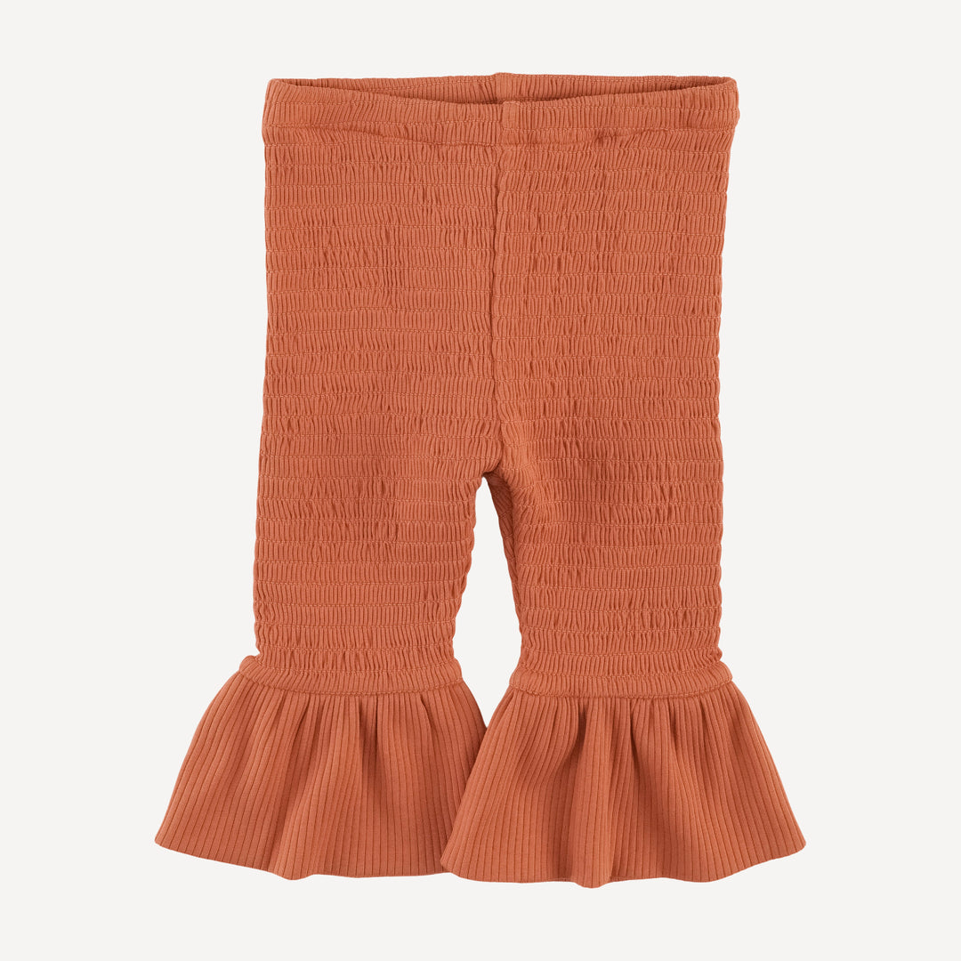 short puff sleeve smocked ruffle top + pant set | rust | organic cotton single rib