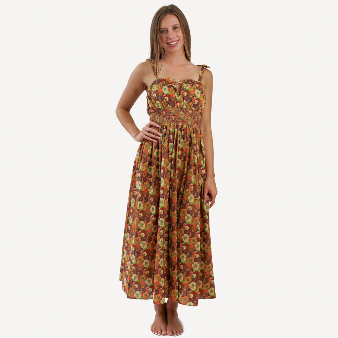 PRESALE womens spaghetti tie winnie dress | heirloom tomatoes | organic cotton woven