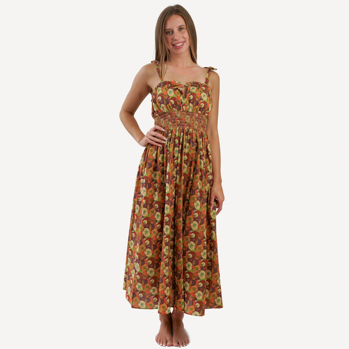 PRESALE womens spaghetti tie winnie dress | heirloom tomatoes | organic cotton woven