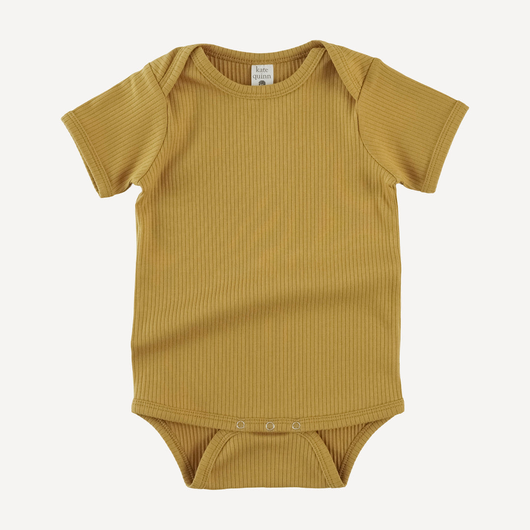 short sleeve lap neck bodysuit | honey mustard | organic cotton single rib