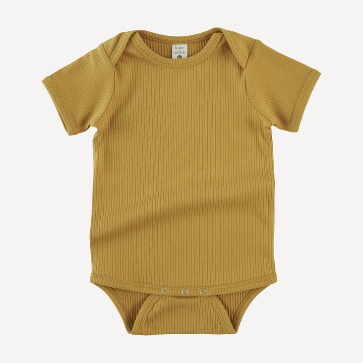 short sleeve lap neck bodysuit | honey mustard | organic cotton single rib