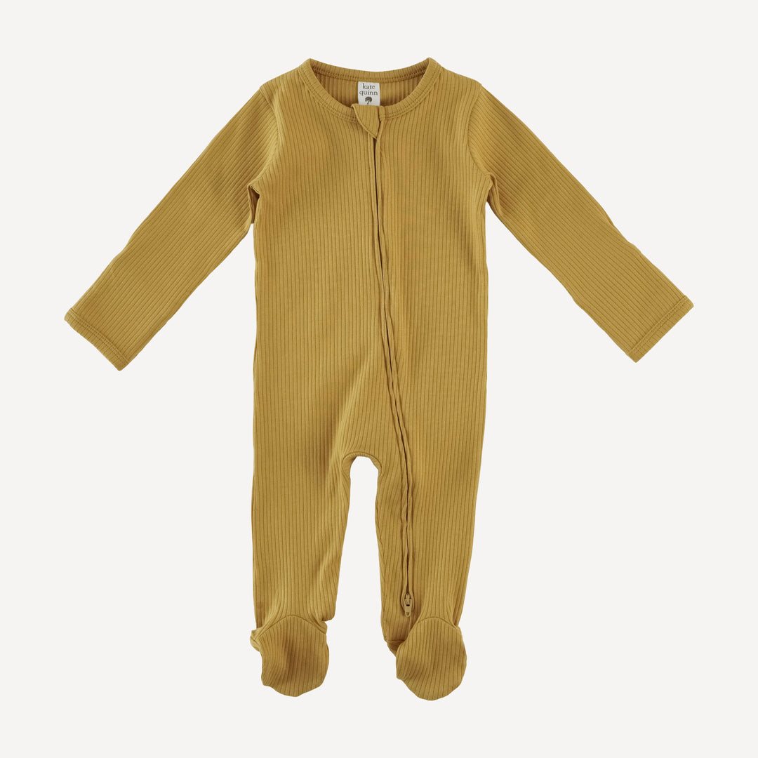 long sleeve two way zipper footie | honey mustard | organic cotton single rib