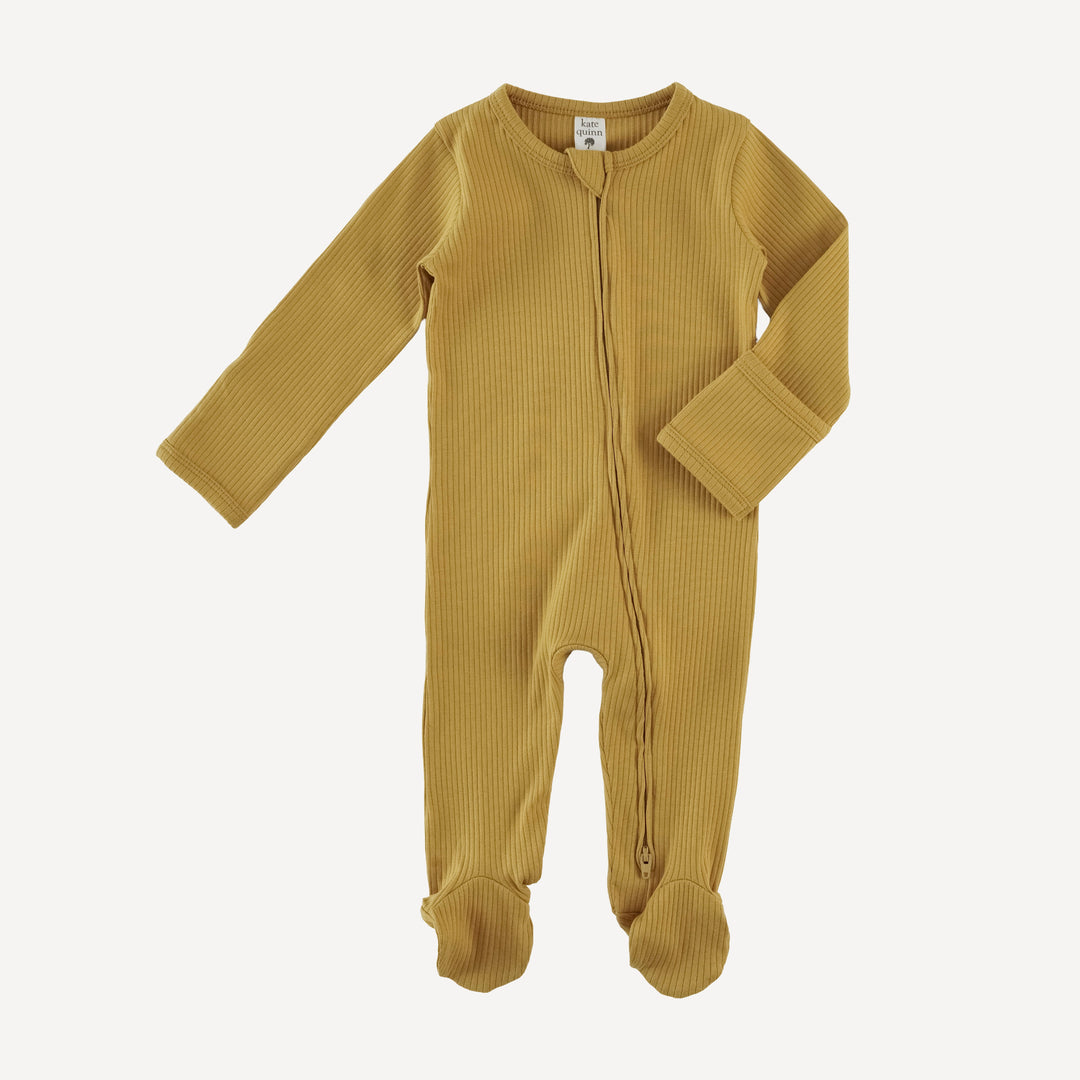 long sleeve two way zipper footie | honey mustard | organic cotton single rib