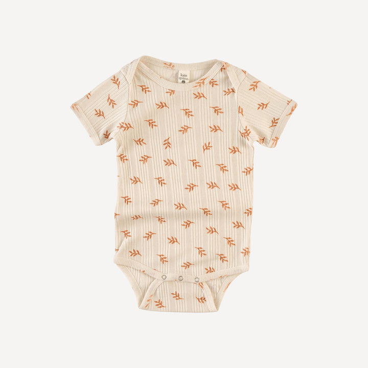 short sleeve lap neck bodysuit | butterum leaf | organic cotton multi rib