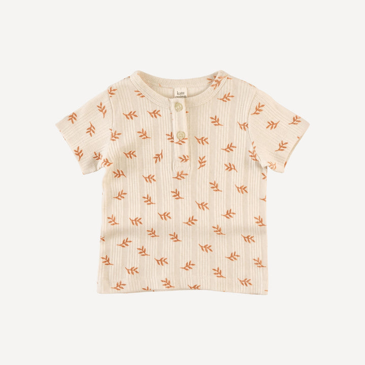 short sleeve basic henley tee | butterum leaf | organic cotton multi rib