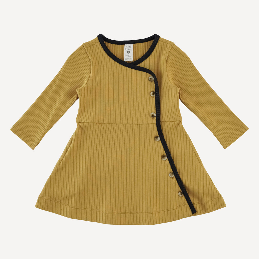 long sleeve button wrap dress | honey mustard | organic cotton single rib