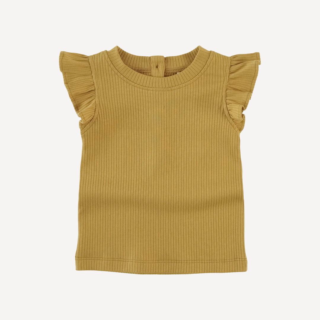 flutter sleeve ruffle top | honey mustard | organic cotton single rib