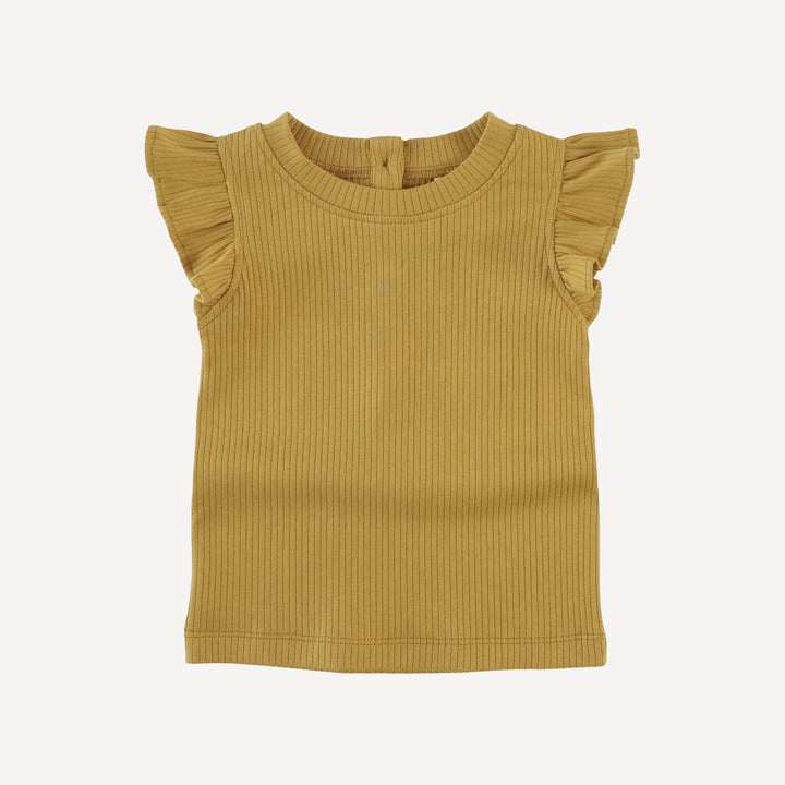 flutter sleeve ruffle top | honey mustard | organic cotton single rib