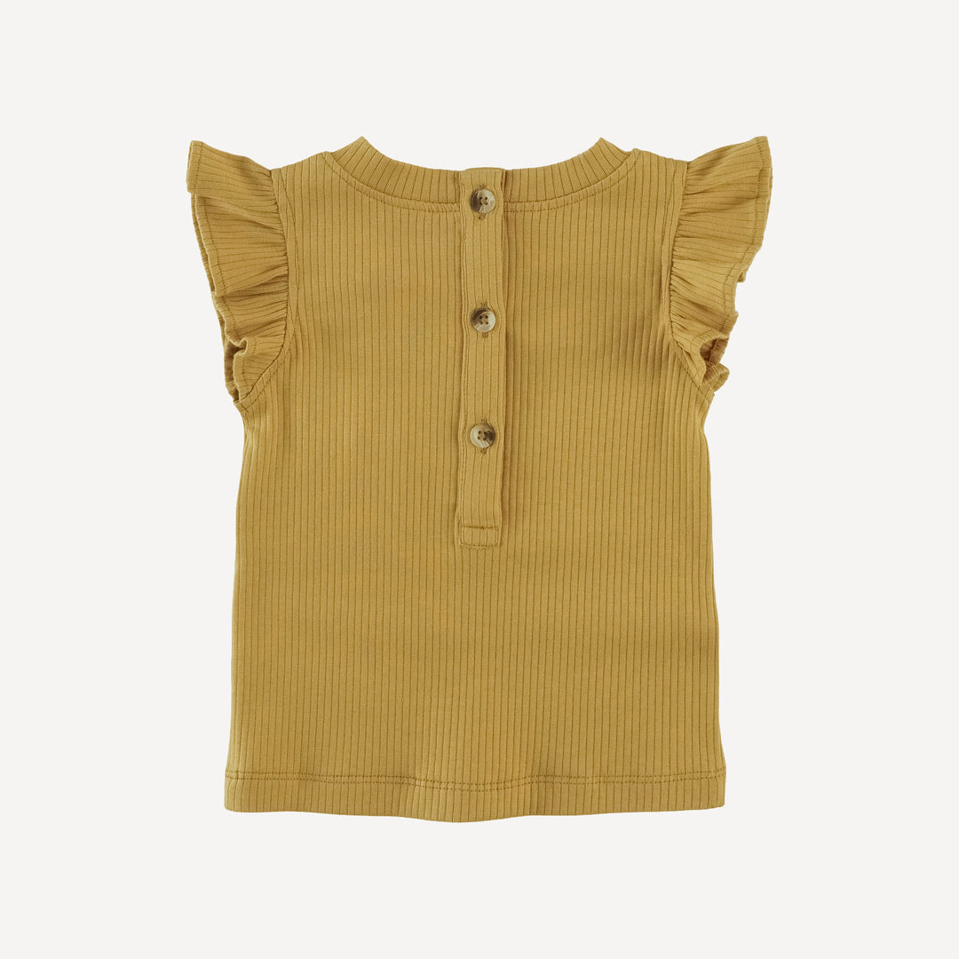 flutter sleeve ruffle top | honey mustard | organic cotton single rib