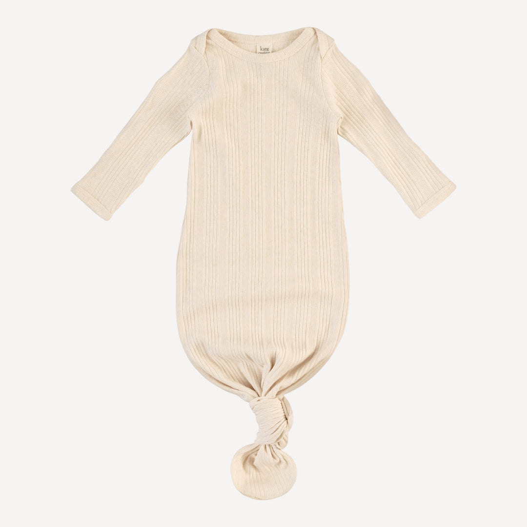 long sleeve lap neck knotted gown | oatmeal | organic cotton multi rib
