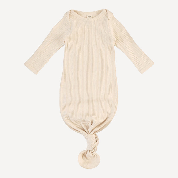 long sleeve lap neck knotted gown | oatmeal | organic cotton multi rib