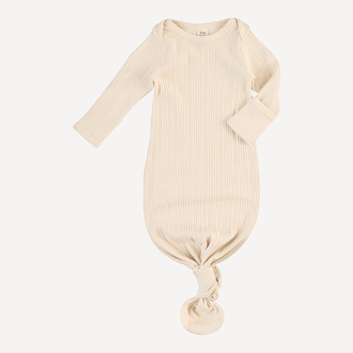 long sleeve lap neck knotted gown | oatmeal | organic cotton multi rib