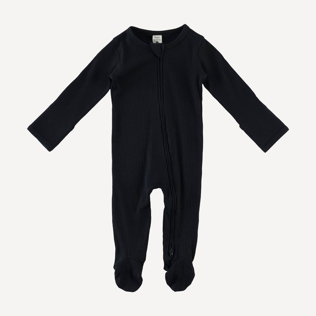 long sleeve two way zipper footie | black | organic cotton single rib