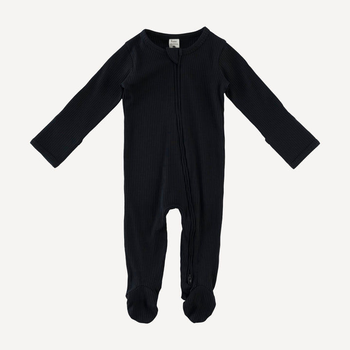 long sleeve two way zipper footie | black | organic cotton single rib