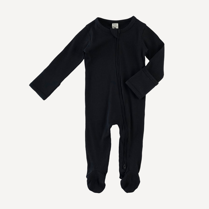 long sleeve two way zipper footie | black | organic cotton single rib
