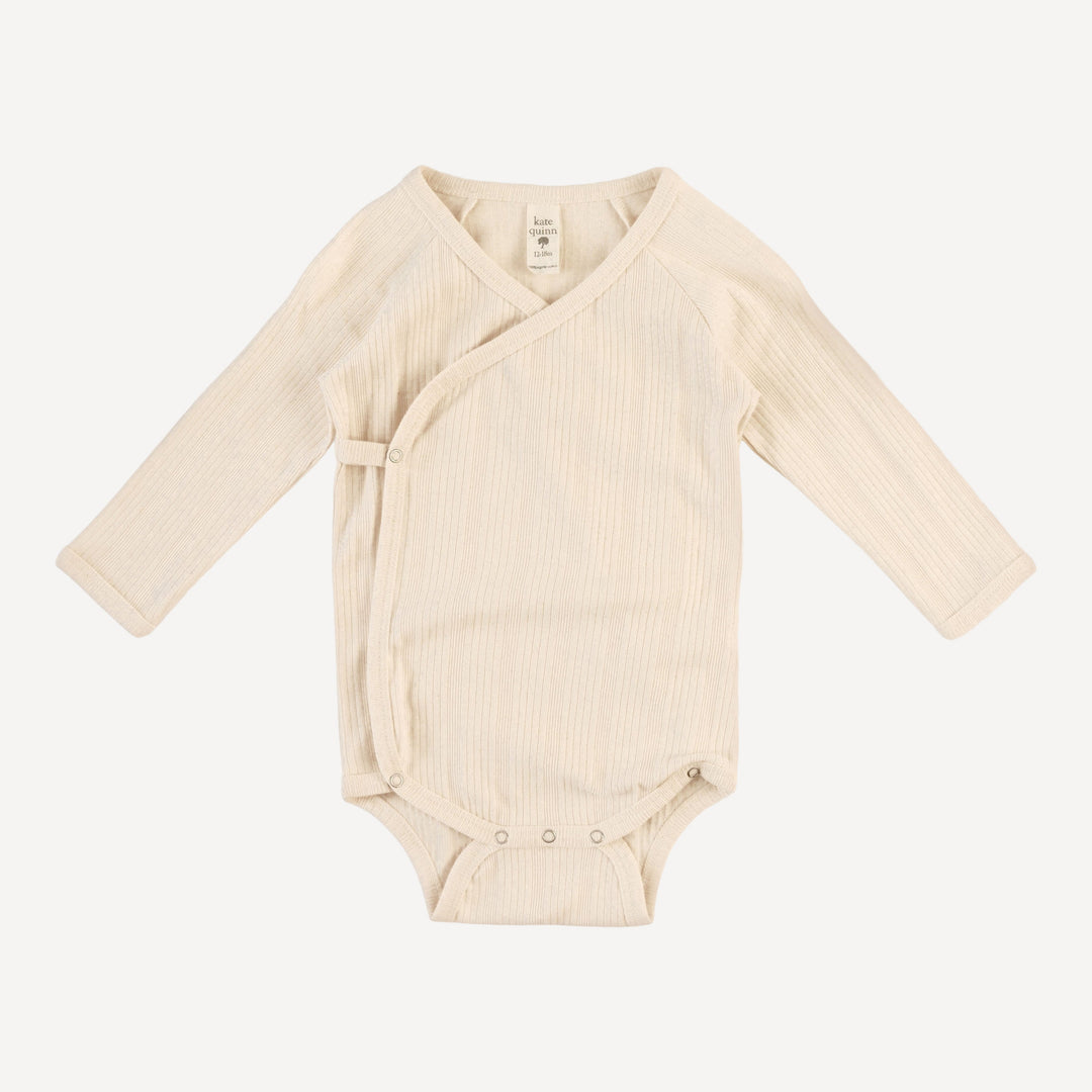 long sleeve wrap bodysuit | oatmeal | organic cotton multi rib