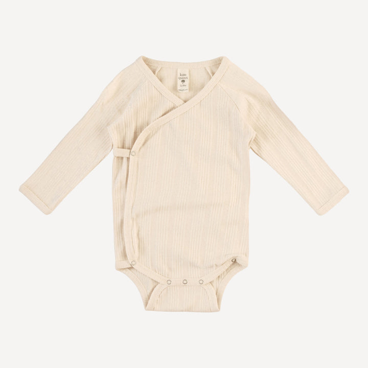 long sleeve wrap bodysuit | oatmeal | organic cotton multi rib