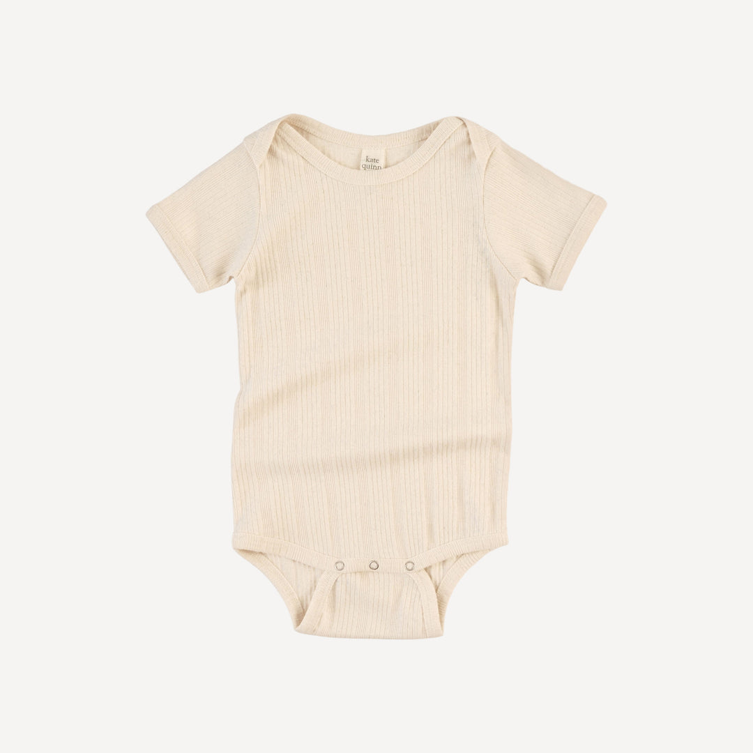 short sleeve lap neck bodysuit | oatmeal | organic cotton multi rib