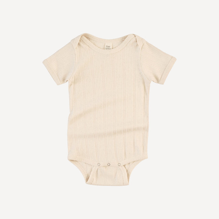 short sleeve lap neck bodysuit | oatmeal | organic cotton multi rib