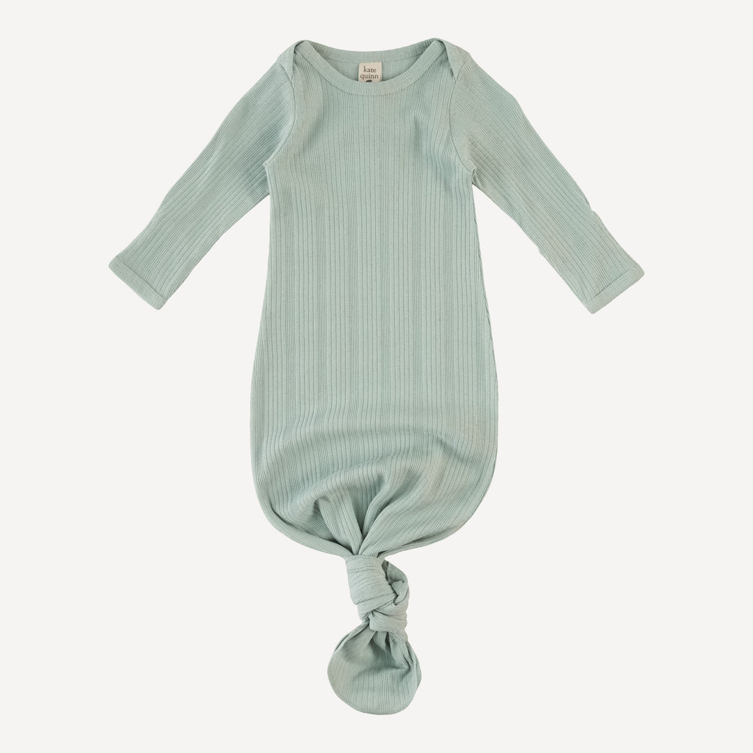 long sleeve lap neck knotted gown | heron blue | organic cotton multi rib