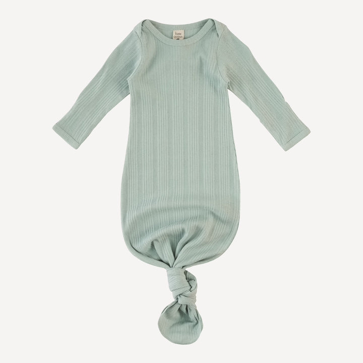 long sleeve lap neck knotted gown | heron blue | organic cotton multi rib