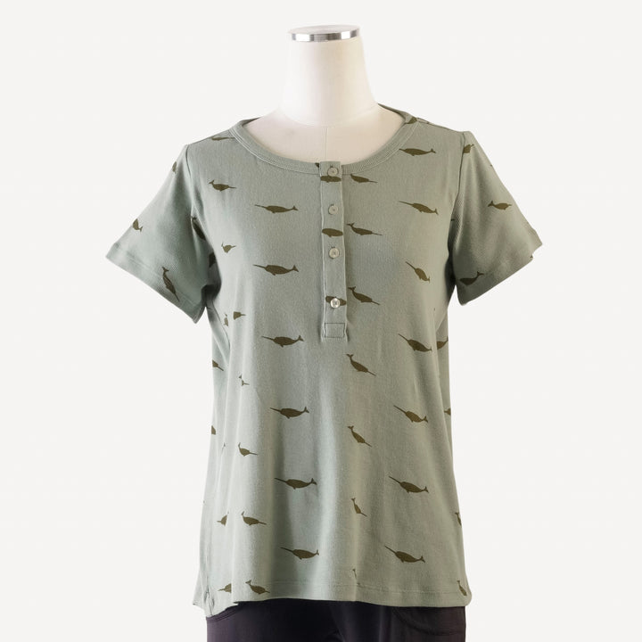 womens short sleeve button henley | baby narwhal | organic cotton skinny rib
