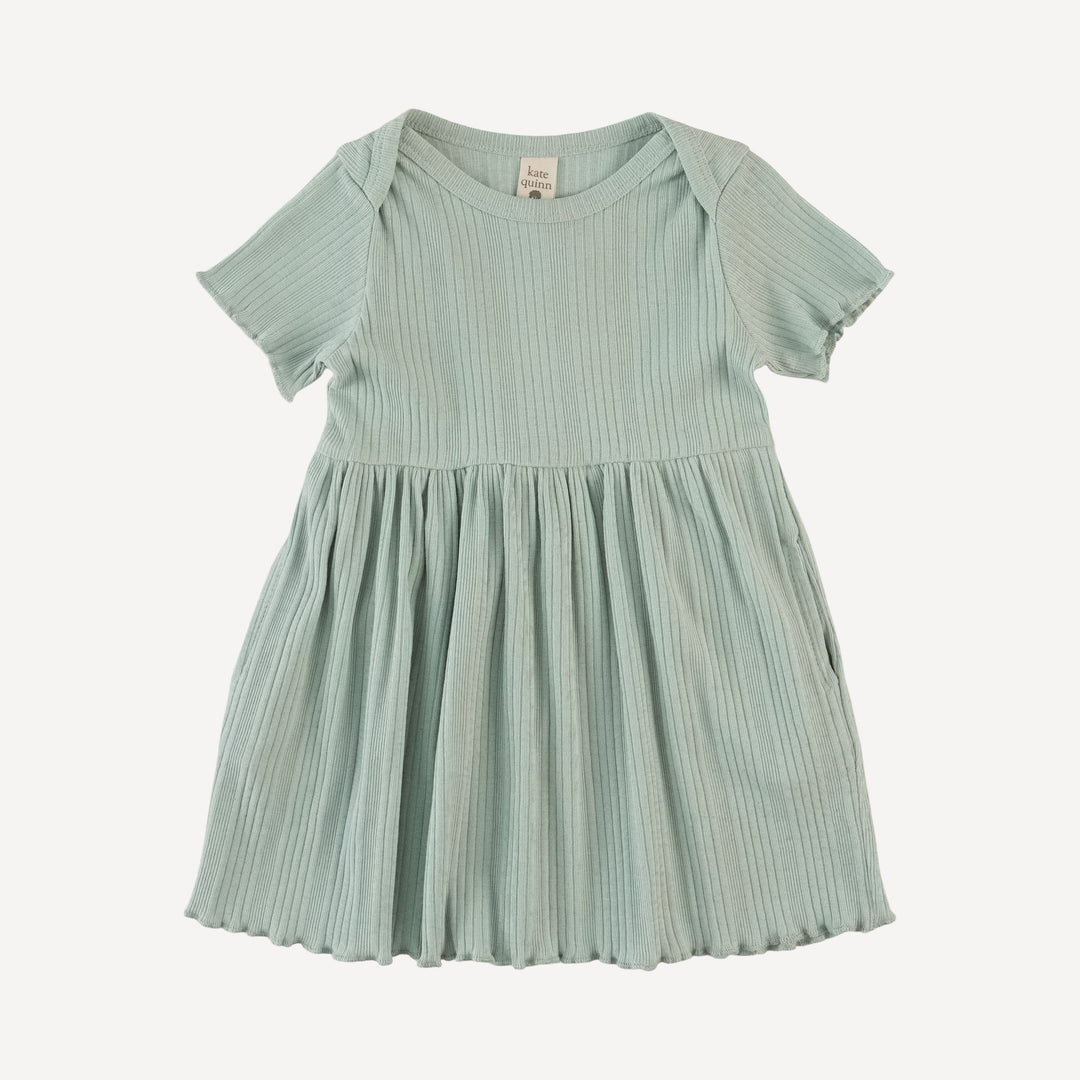 short sleeve lap neck lettuce dress | heron blue | organic cotton multi rib