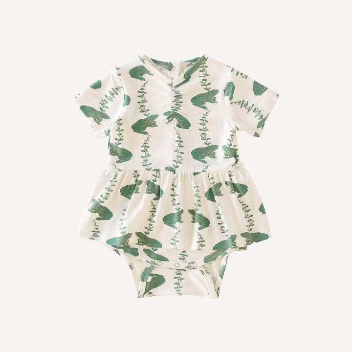 short sleeve ruched skirted bodysuit | frog vine | bamboo