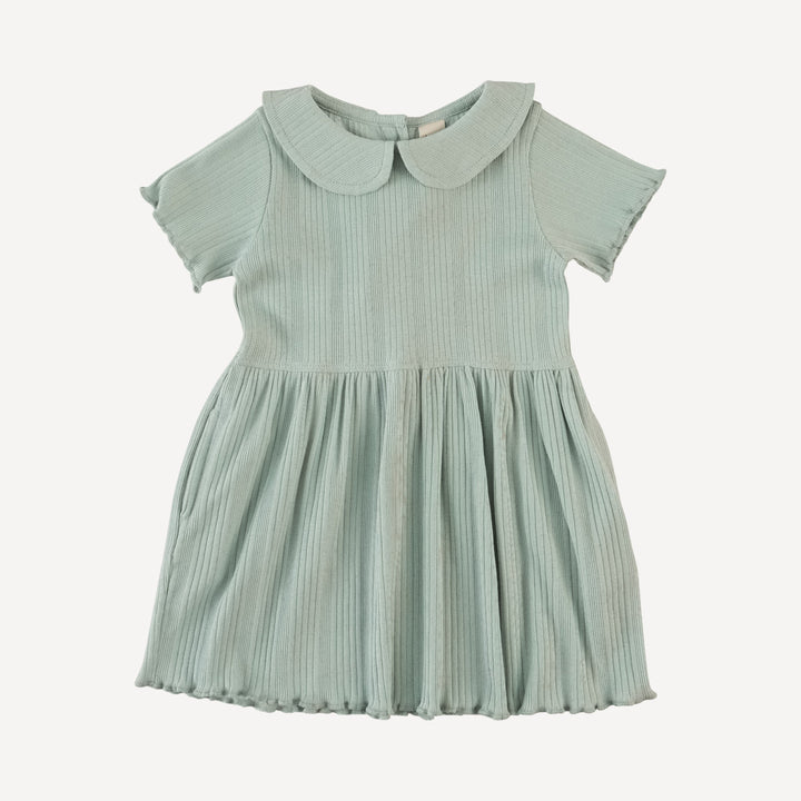 short sleeve lettuce peter pan dress | heron blue | organic cotton multi rib