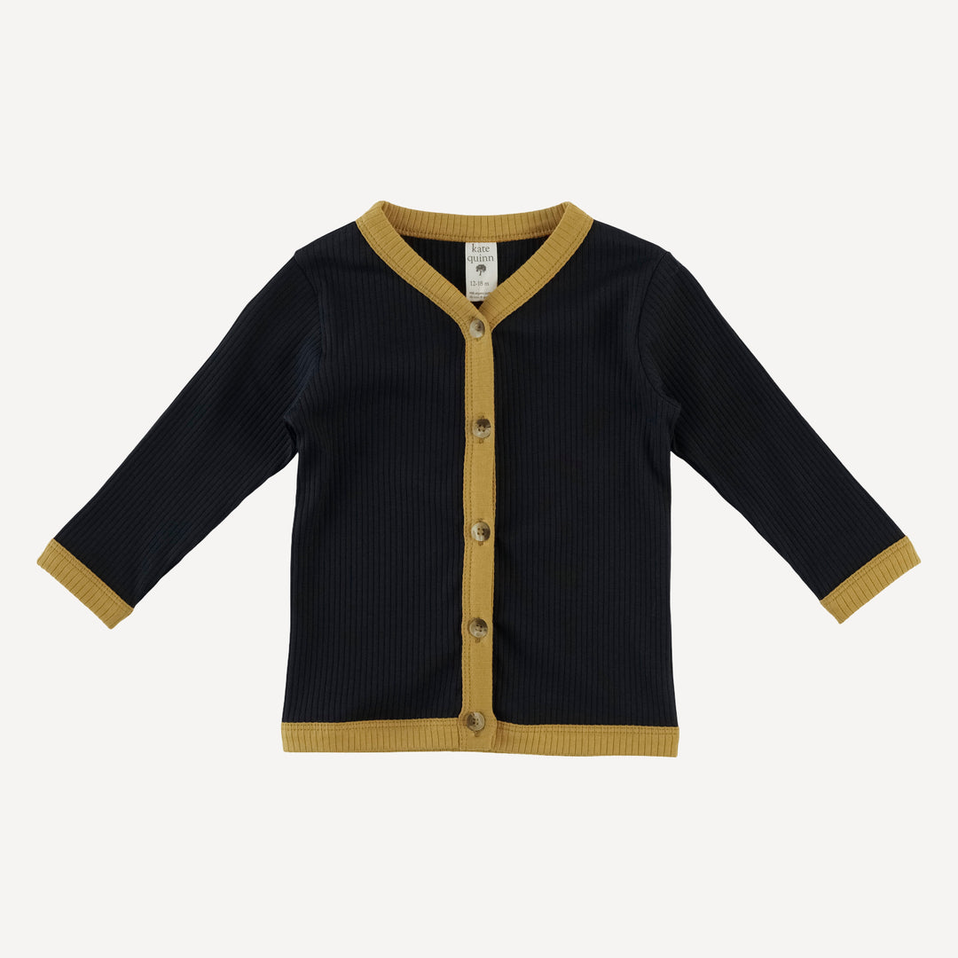 long sleeve classic v-neck cardigan | black | organic cotton single rib