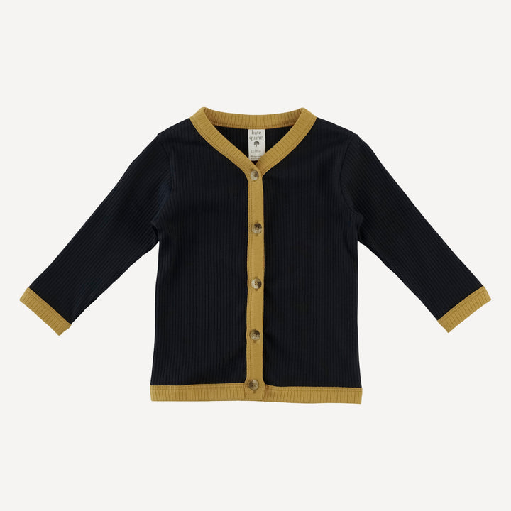 long sleeve classic v-neck cardigan | black | organic cotton single rib
