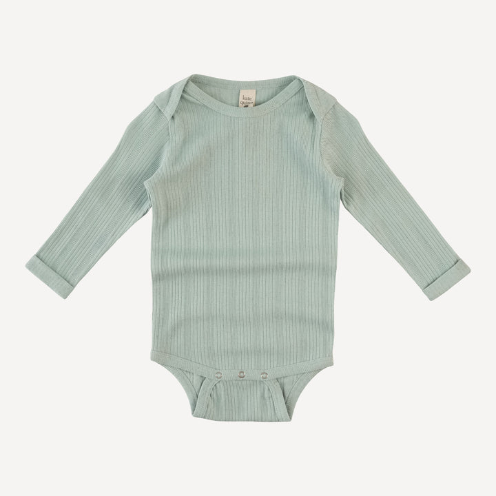 long sleeve lap neck bodysuit with rolled arms | heron blue | organic cotton multi rib