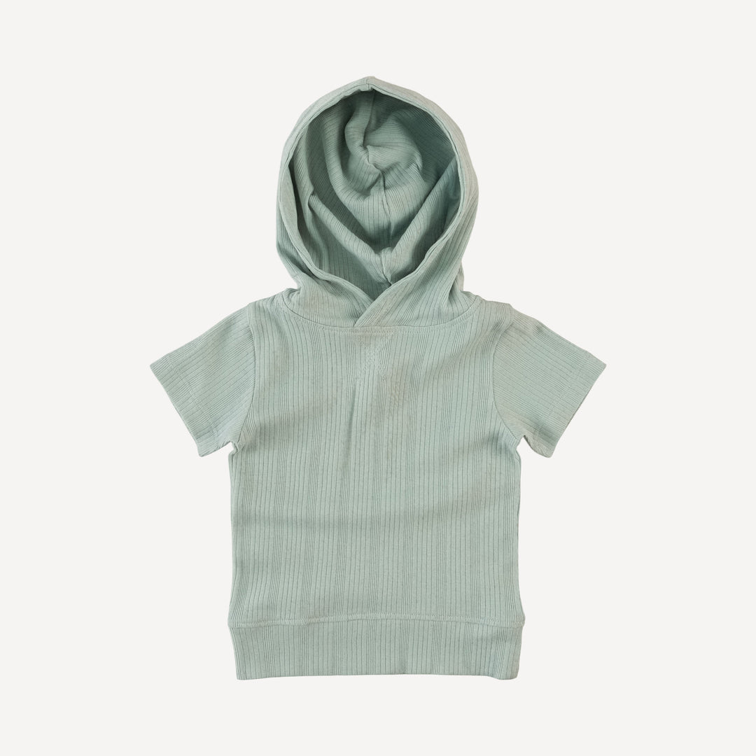 short sleeve essential skinny hoodie | heron blue | organic cotton multi rib