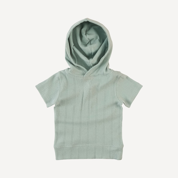 short sleeve essential skinny hoodie | heron blue | organic cotton multi rib