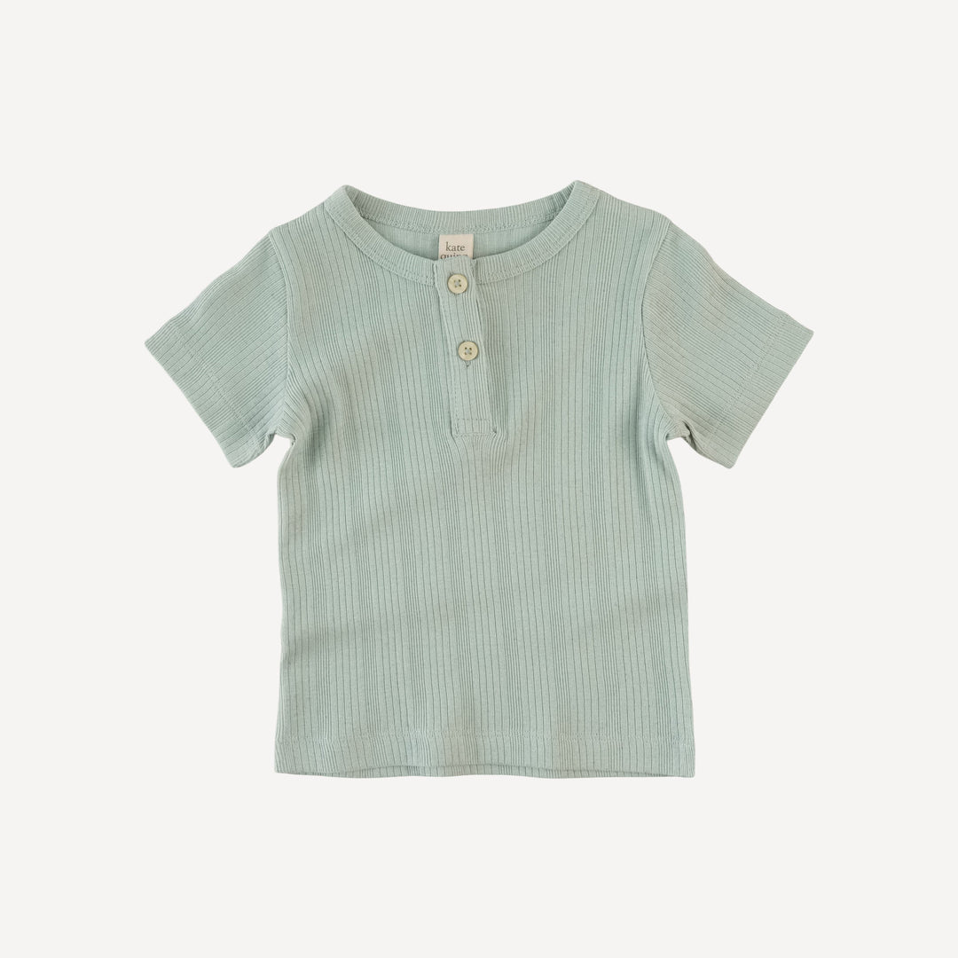 short sleeve basic henley tee | heron blue | organic cotton multi rib