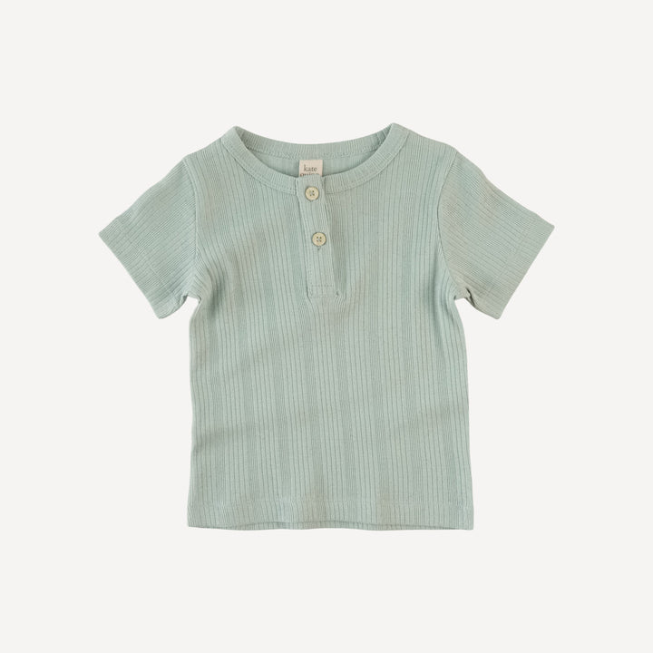 short sleeve basic henley tee | heron blue | organic cotton multi rib