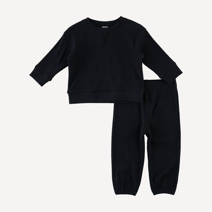 long sleeve relaxed jogger set | black | organic cotton single rib