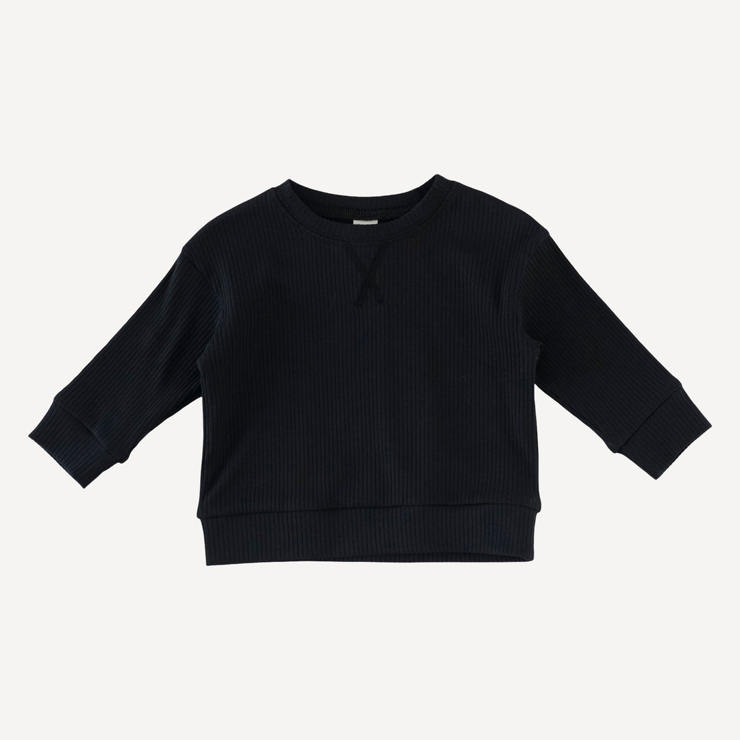 long sleeve relaxed jogger set | black | organic cotton single rib