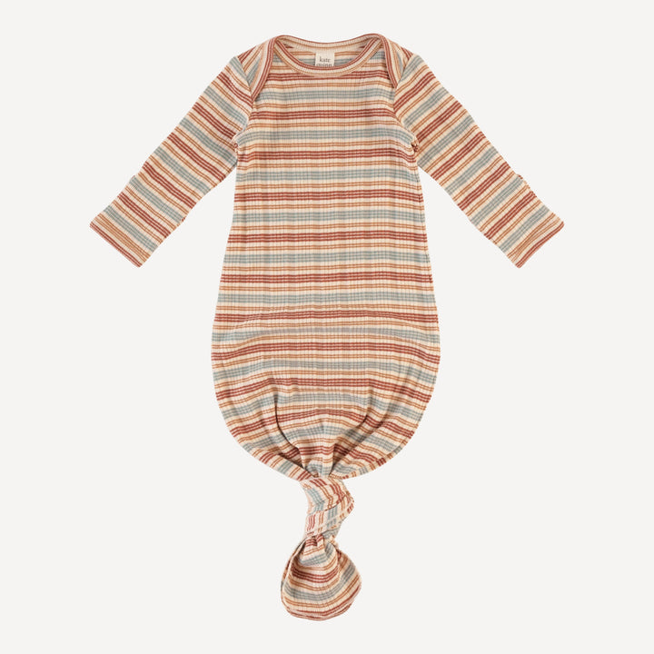 long sleeve lap neck knotted gown | multi stripe | organic cotton multi rib