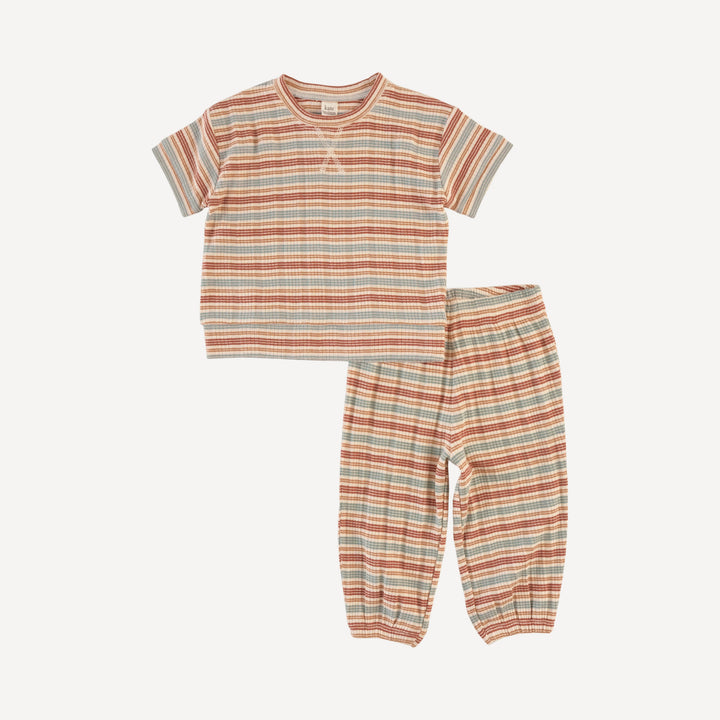short sleeve relaxed jogger set | multi stripe | organic cotton multi rib