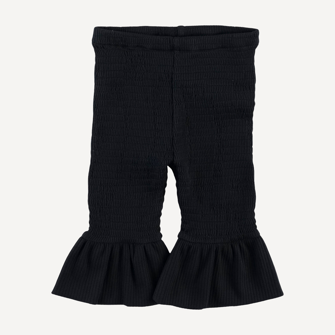 short puff sleeve smocked ruffle top + pant set | black | organic cotton single rib