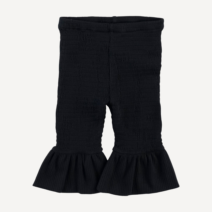 short puff sleeve smocked ruffle top + pant set | black | organic cotton single rib