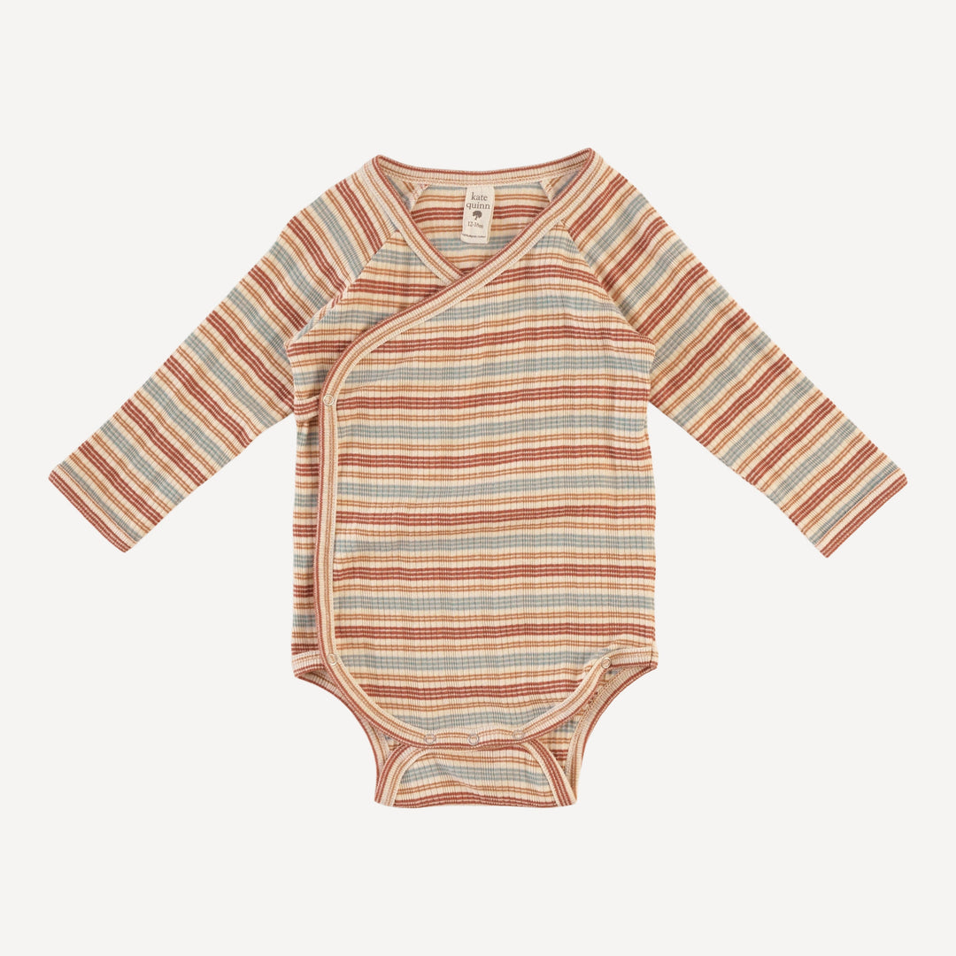 long sleeve wrap bodysuit | multi stripe | organic cotton multi rib