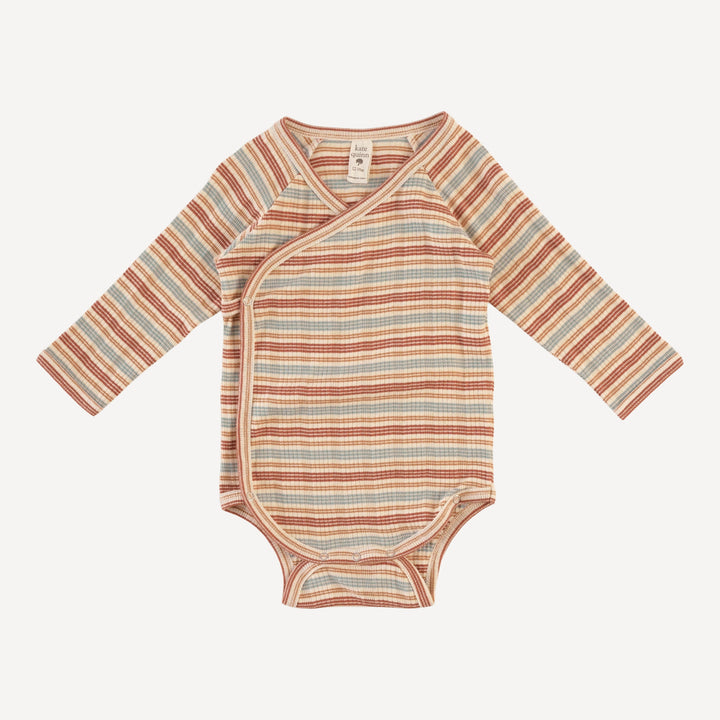 long sleeve wrap bodysuit | multi stripe | organic cotton multi rib