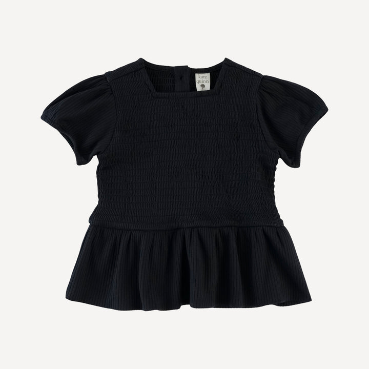 short puff sleeve smocked ruffle top + pant set | black | organic cotton single rib