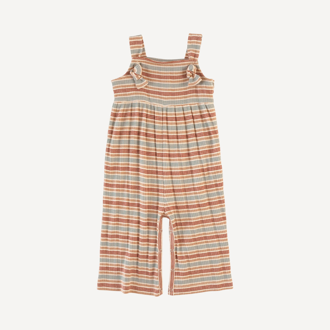 tie overall gaucho jumpsuit | multi stripe | organic cotton multi rib