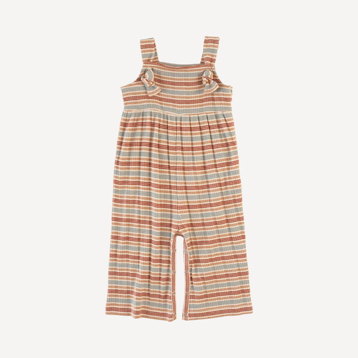 tie overall gaucho jumpsuit | multi stripe | organic cotton multi rib