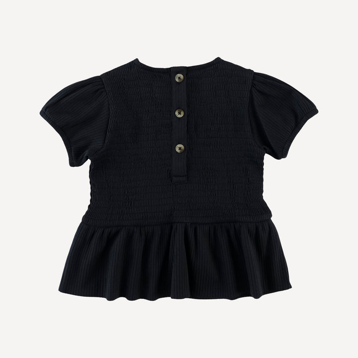 short puff sleeve smocked ruffle top + pant set | black | organic cotton single rib