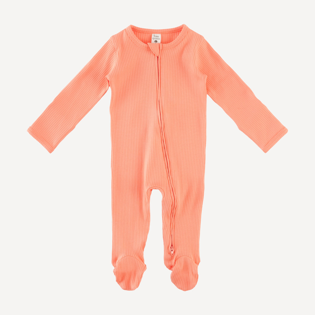 long sleeve two way zipper footie | papaya | organic cotton single rib
